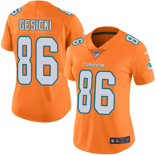 Nike Dolphins #86 Mike Gesicki Orange Women's Stitched NFL Limited Rush Jersey - Click Image to Close